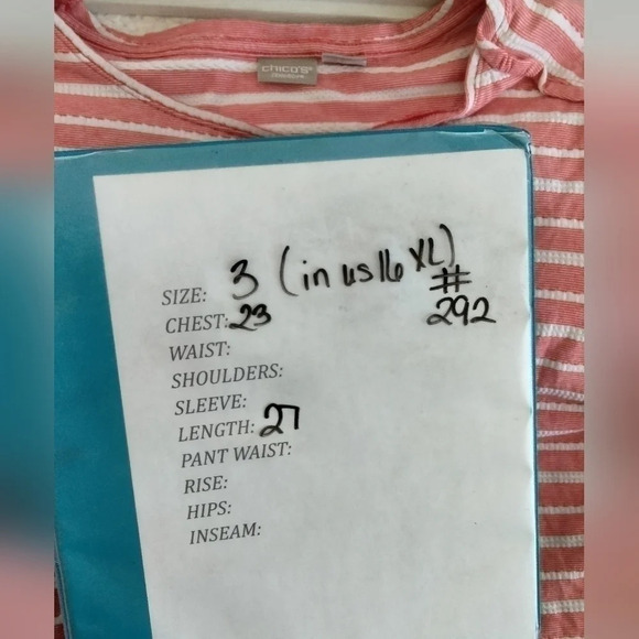 Zenergy by ChicosWomens Sz 3(in us 16 XL)Red-Orange Stripe 3/4 Sleeve Tunic Top - Picture 9 of 9